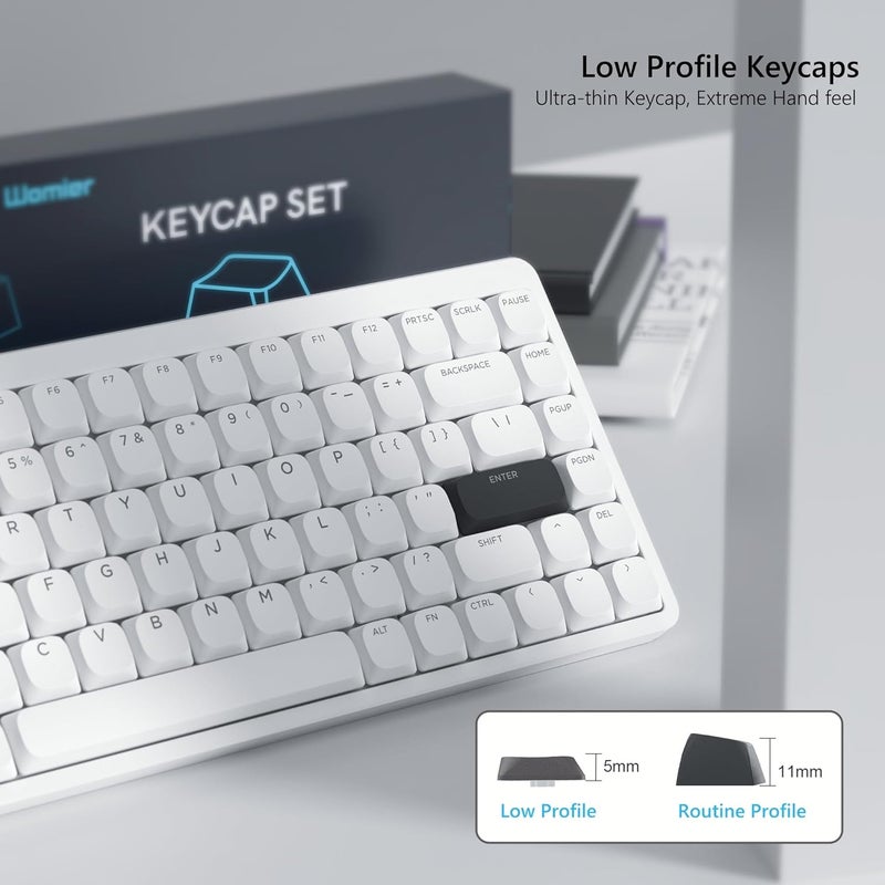 Womier Keycaps, Low Profile Keycaps, Shine Through Custom PBT Keyboard Key caps for 60% 65% 75% 80% 100% Cherry Gateron MX Switches Mechanical Keyboard,White Backlight - Image 3